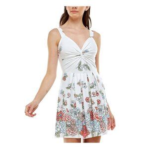 Planet Gold Floral Print White  Strappy Sundress  -Juniors  L